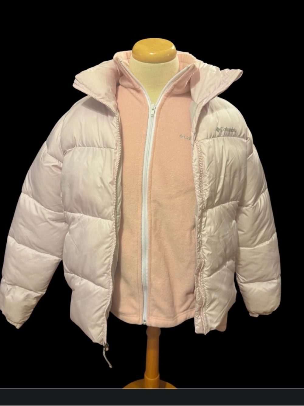 Columbia women's Light Pink Puffer Jacket with pink Fleece jacket (2in 1) size M